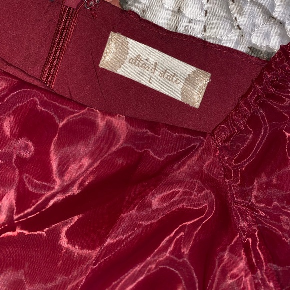 Altar'd State Women's Maroon Liz Babydoll Puff Sleeve Dress Size Large NWOT. - Picture 2 of 10
